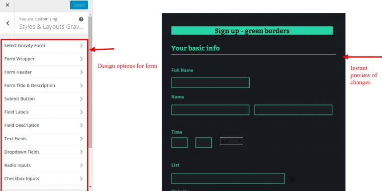 customizer option